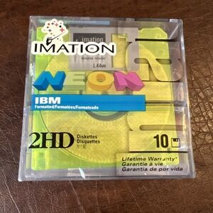 Imation Neon 2HD IBM Formatted Floppy Disks 1.44MB 10 Pack - Factory Sealed